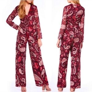 Chelsea & Violet Maroon Velvet Boho Paisley Jumpsuit Sz Medium Fairycore NWT